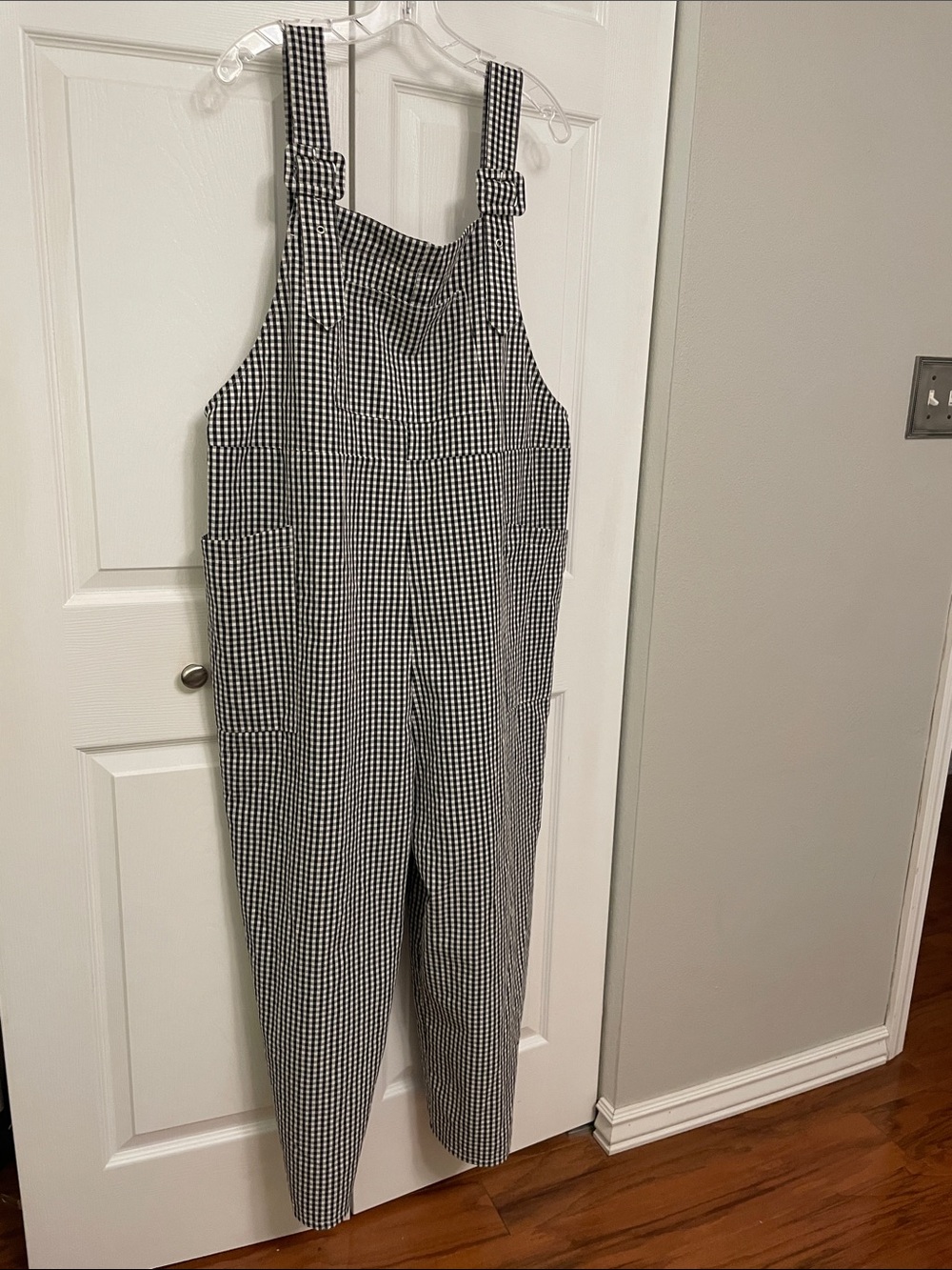 POLAGRAM Women’s 3XL Black & White GINGHAM Overalls Baggy Lightweight Like New